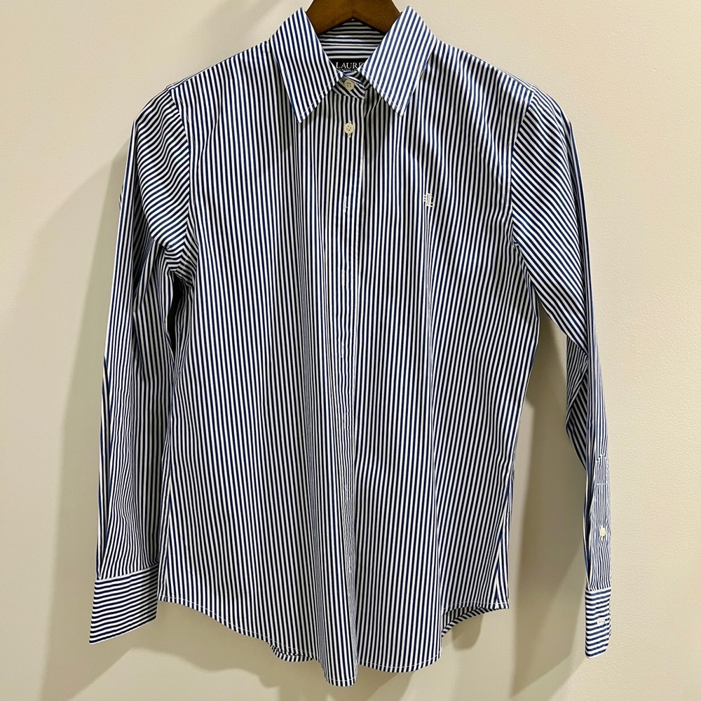Ralph Lauren Blue and White Striped Button Down Shirt